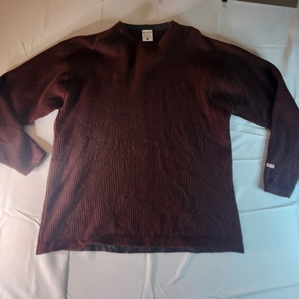 COLUMBIA Mens Shetland Wool-Blend Sweater Large Brown Crewneck‎ H120